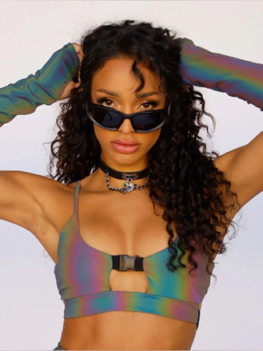 iHeartRaves Trippy Drip Oil Spill Psychedelic Multicolor Buckle Cutout Rave Top - Picture 5 of 7